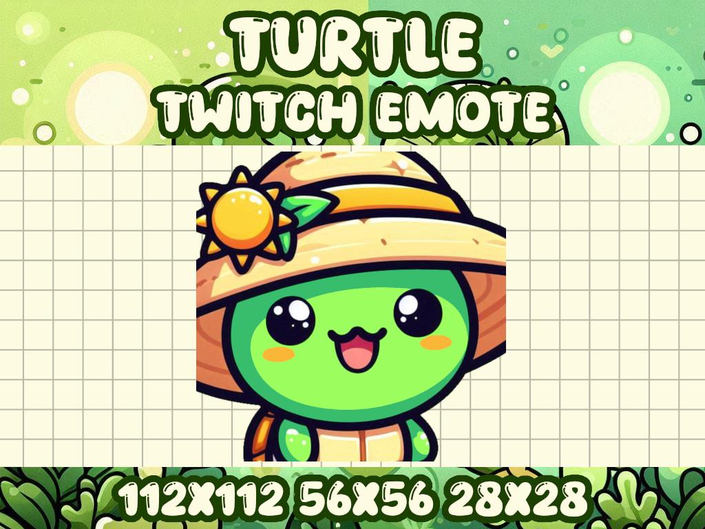 Green Turtle Sun Hat Emote for Twitch and Discord - Kawaii Gaming Icon | Summer Earth Day Nice Weather Cap Bucket Hat Sunshine Happy Glee