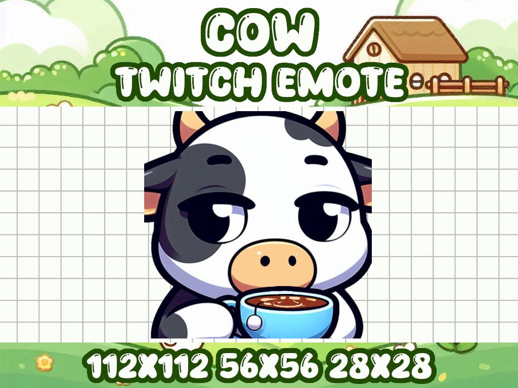 Cow "None of My Business" Emote | Kawaii Tea Icon for Twitch and Discord