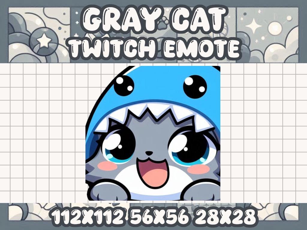 Gray Cat Shark Hat Emote for Cute Twitch Discord