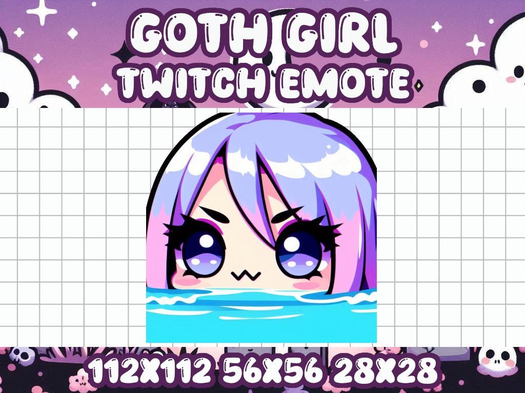 Pastel Goth Girl Summer Lurk Emote | Kawaii Chibi Icon for Twitch and Discord