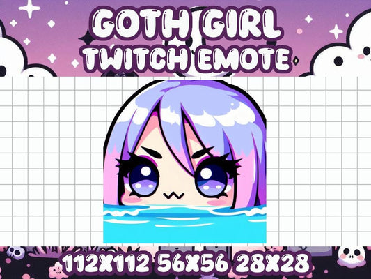 Pastel Goth Girl Summer Lurk Emote | Kawaii Chibi Icon for Twitch and Discord