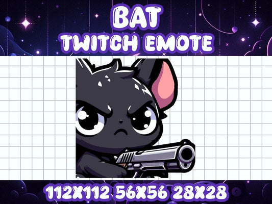 Black Bat Gun Emote for Twitch Discord Gamer Icons for Halloween