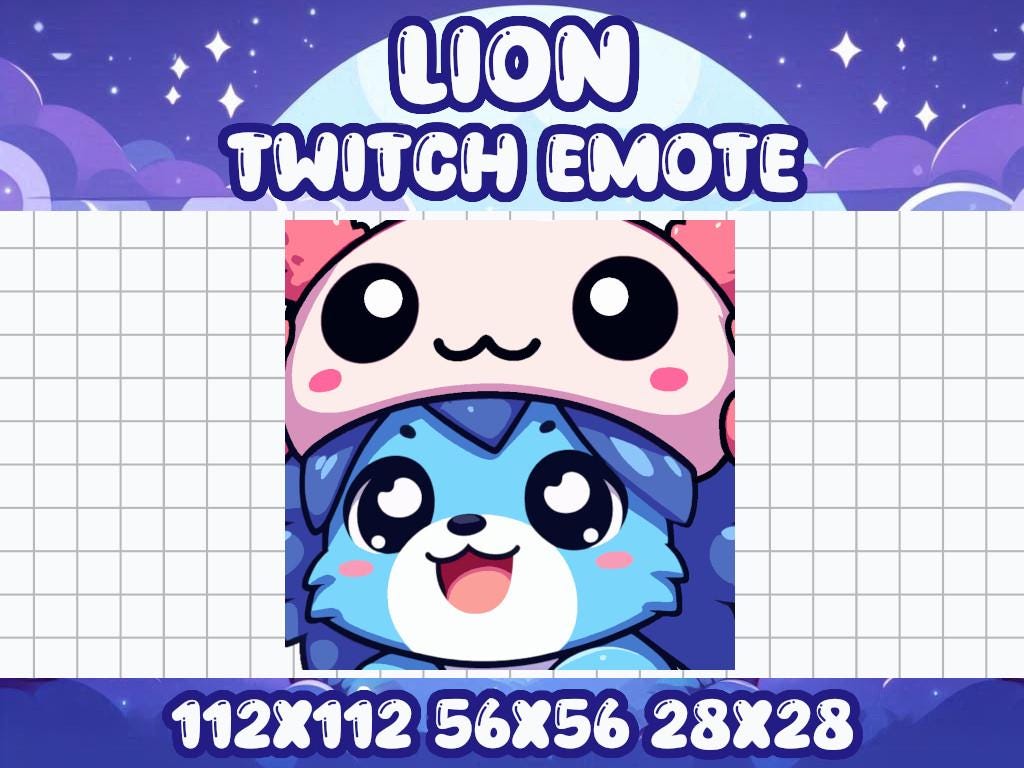 Blue Lion Axolotl Hat Emote | Cute Twitch & Discord Icon | Kawaii Chibi Gamer Emotes for Livestreams Happy Beanie Cap Hype Lioness Pink Joy