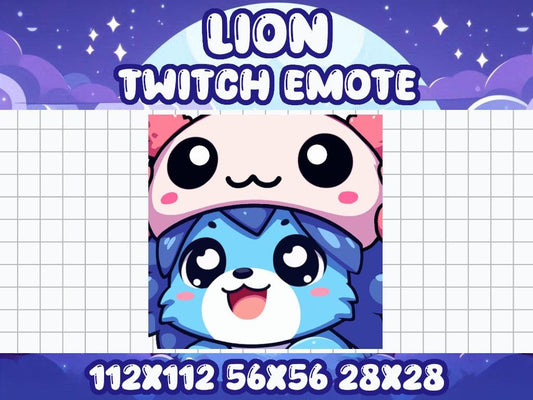 Blue Lion Axolotl Hat Emote | Cute Twitch & Discord Icon | Kawaii Chibi Gamer Emotes for Livestreams Happy Beanie Cap Hype Lioness Pink Joy