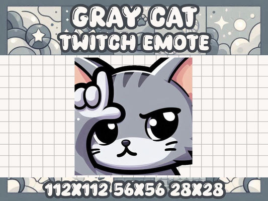 Gray Cat L Emote | Funny Kawaii Chibi Icon for Twitch and Discord