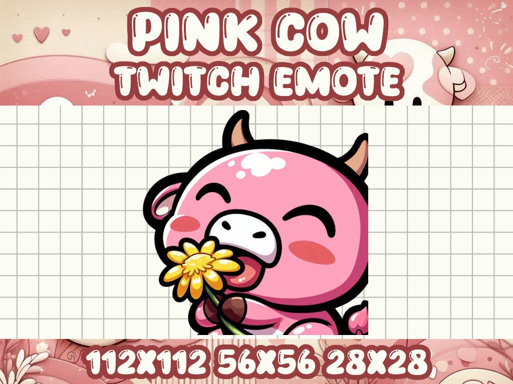 Pink Cow Dandelion Emote for Discord and Twitch