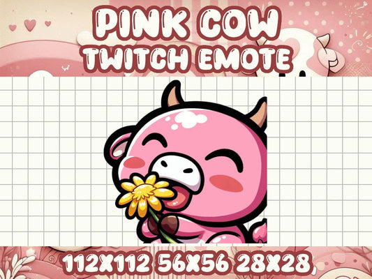 Pink Cow Dandelion Emote for Discord and Twitch