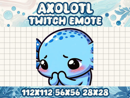 Blue Axolotl Shy Emote | Cute Twitch & Discord Icon | Kawaii Chibi Gamer Emotes for Livestreams Blush Scared Nervous Adorable Sky Hide Sweet