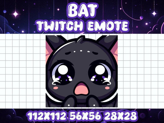 Black Bat Scared Emote for Twitch Discord Halloween Chibi Gamer Icon | Spooky Horror Dracula Boo Fear Worry Anxious Oh No Why Shocked