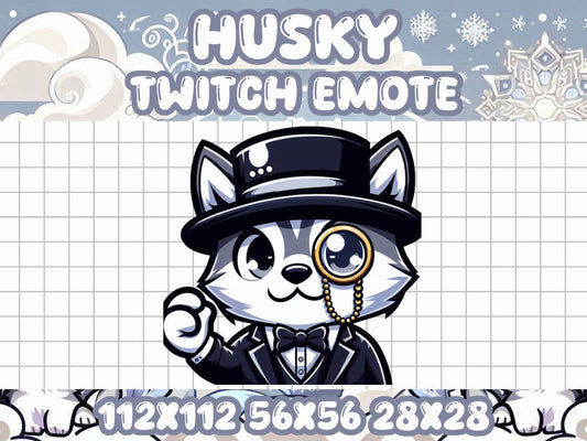 Husky Dapper Emote | Kawaii Monocle and Top Hat Icon for Twitch & Discord