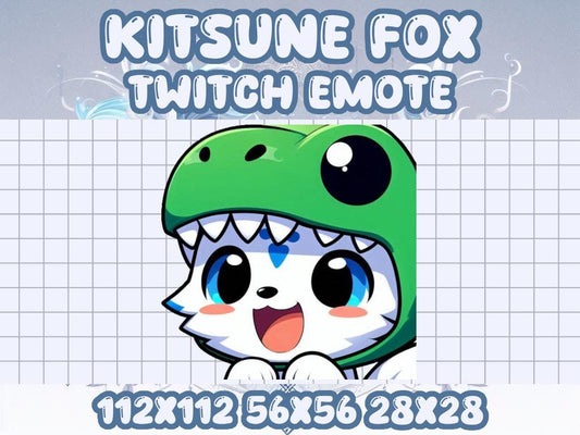 Kitsune Fox Dinosaur Hat Emote | Kawaii Fantasy Icon for Twitch and Discord