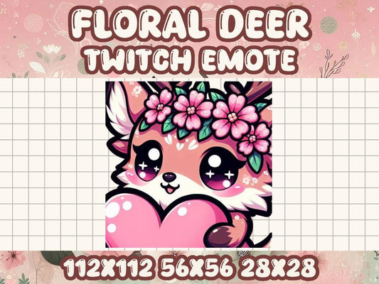 Pink Floral Deer Heart Emote | Cute Kawaii Chibi Love Icon for Twitch and Discord