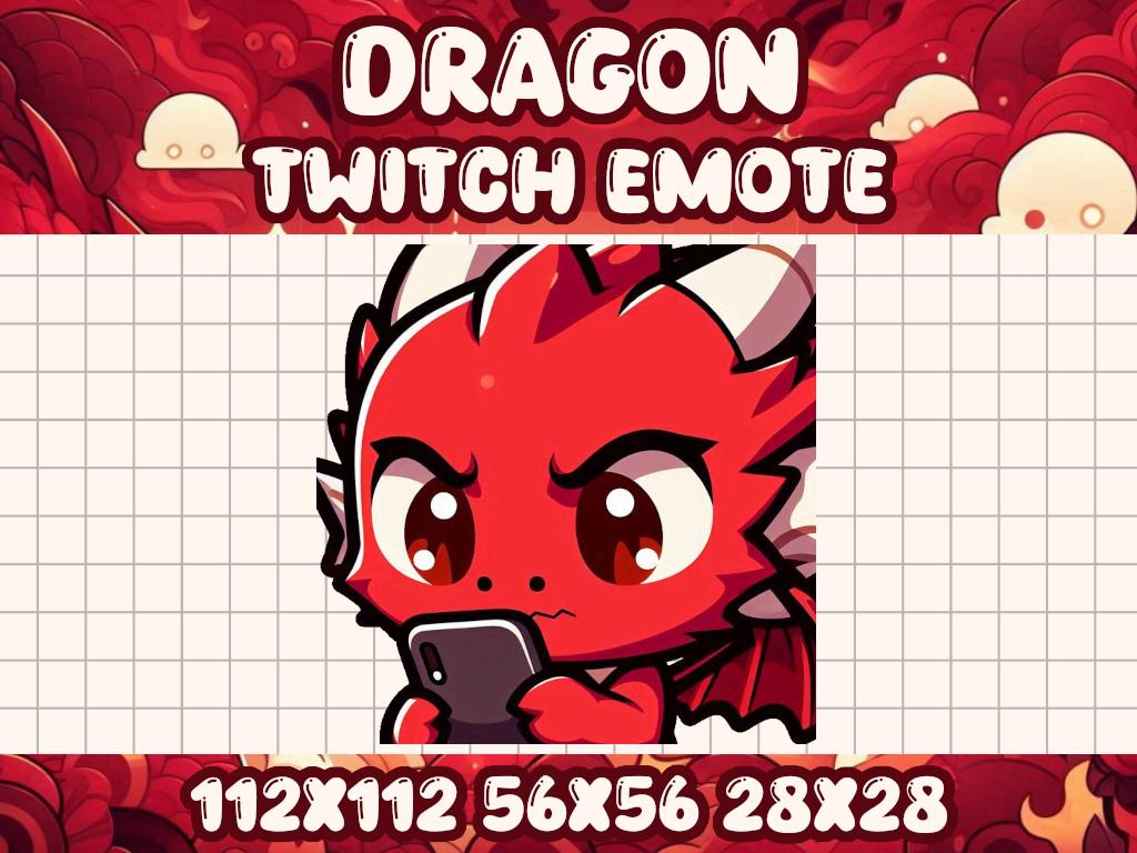 Red Dragon Phone Emote | Cute Kawaii Chibi Icon for Twitch and Discord