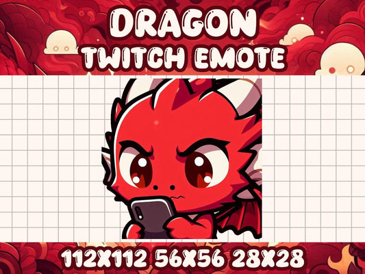 Red Dragon Phone Emote | Cute Kawaii Chibi Icon for Twitch and Discord
