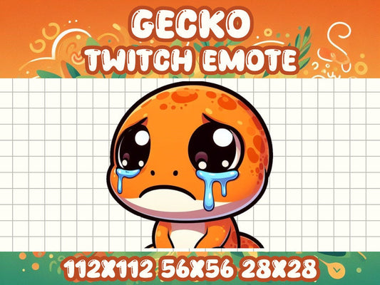 Orange Gecko Sad Emote | Kawaii Chibi Icon for Twitch and Discord Livestreams