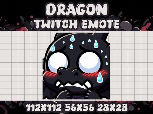 Black Dragon Nervous Emote for Gamer Twitch Discord | Worried Anxious Upset Sweat Worry Oh No Crap Bad Monkas Ugh