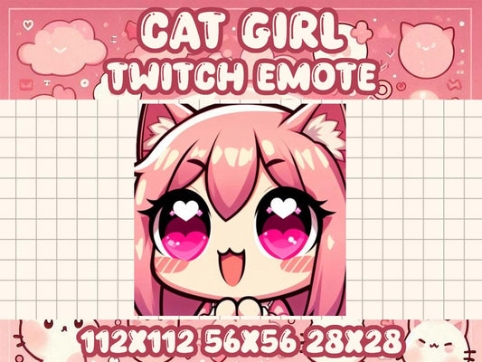 Pink Cat Girl Love Emote | Kawaii Anime Icons | Chibi Gamer Emotes for Twitch & Discord | Heart Eyes Simp Crush Bf Gf Hug Hold Cuddle Amor