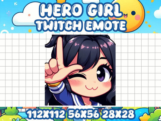 Hero Girl L Emote for Twitch and Discord - Cute Chibi Icons for Gaming