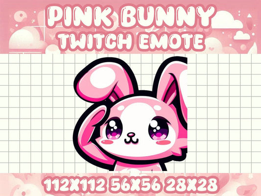 Pink Bunny Salute Emote for Twitch and Discord Kawaii Gamer Icon