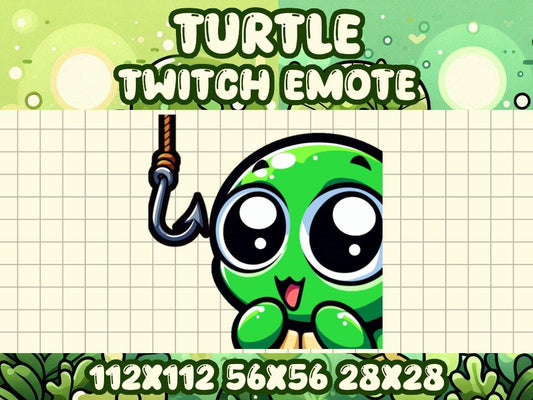 Green Turtle Baited Emote for Twitch and Discord - Kawaii Gaming Icon | Caught L Loss Loser Gotcha Get Pranked Meme Fishing Hook Bait Wide