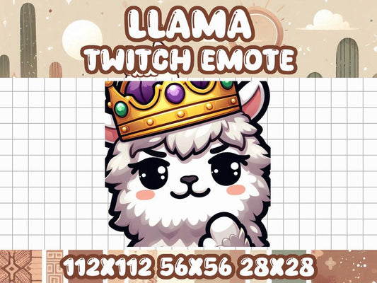 Llama Crown Emote | Cute Kawaii Chibi Icon for Twitch and Discord
