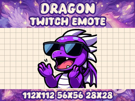 Purple Dragon EZ Clap Emote | Cute Twitch Discord Icons | Kawaii Chibi Gamer Emotes for Livestreams Easy Cool Sunglasses W Win L Loss Meme