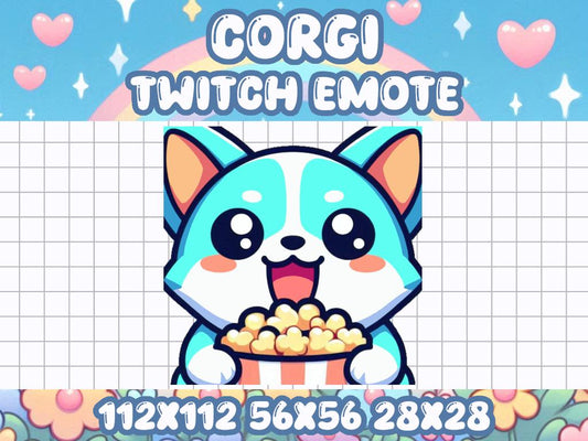 Blue Corgi Popcorn Emote for Streamers and Gamers on Discord and Twitch
