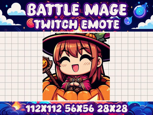 Battle Mage Girl Pumpkin Emote for Twitch and Discord - Cute Chibi Icons for Gaming