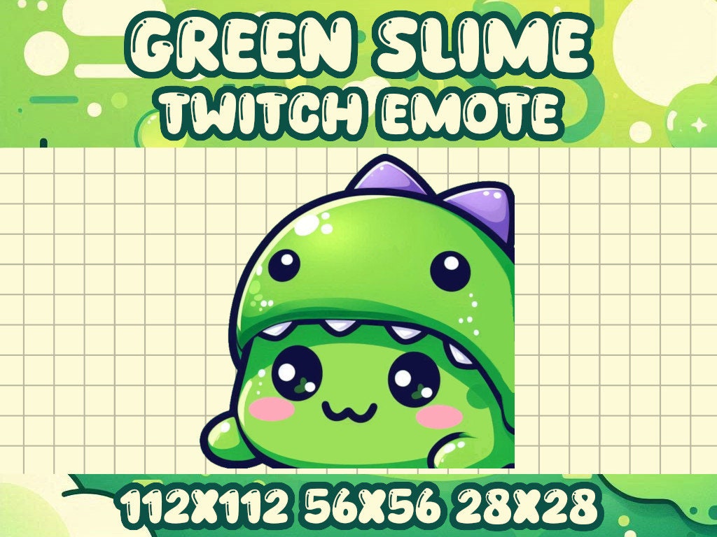 Green Slime Blob Dinosaur Hat Emote | Kawaii Gamer Icon for Twitch and Discord