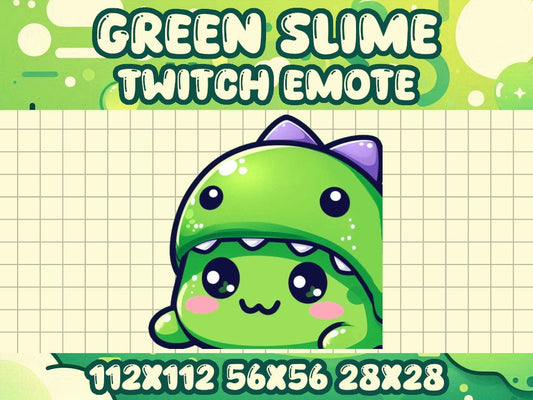 Green Slime Blob Dinosaur Hat Emote | Kawaii Gamer Icon for Twitch and Discord