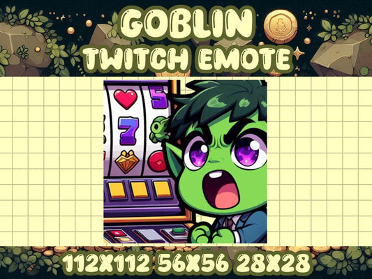 Goblin Gamble Emote for Twitch and Discord | Kawaii Chibi Gamer Icon Slots Reels Casino Gambling W Win L Loss Loser Winner Game Slot Machine