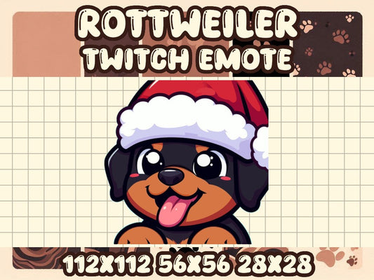 Rottweiler Santa Hat Emote | Cute Kawaii Christmas Dog Icon for Twitch & Discord