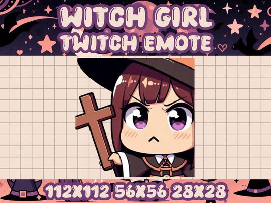 Witch Girl Cross Emote for Twitch and Discord - Cute Chibi Icons for Gaming