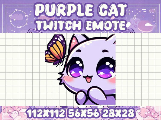Purple Cat Butterfly Emote | Kawaii Chibi Icon for Twitch and Discord