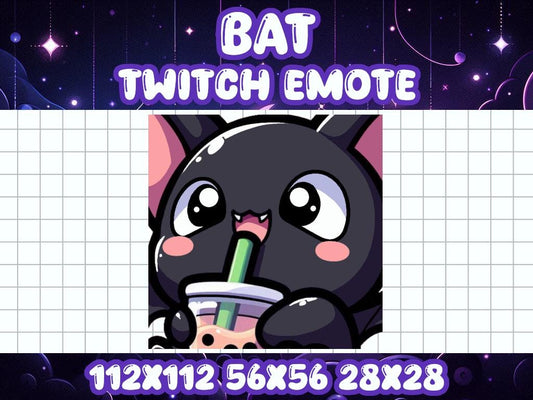 Black Bat Boba Emote for Twitch Discord Halloween Chibi Gamer Icon | Spooky Horror Dracula Boo Sip Tea Drink Snack Food Kawaii Japan