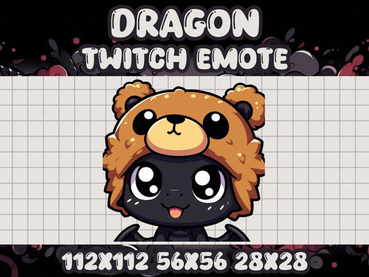 Black Dragon Teddy Bear Hat Emote for Gamer Emotes Twitch Discord