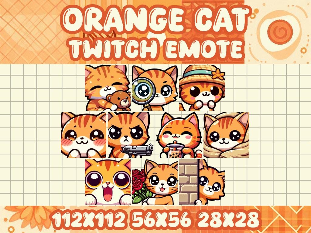 10-Pack Orange Tabby Cat Emote Bundle for Twitch and Discord - Cute, Cozy, and Expressive Icons