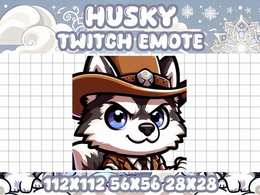 Husky Cowboy Hat Emote for Twitch and Discord - Chibi Animal Icon | Dog Cowgirl Wild West Western Cap Suit Tie Determined Fierce