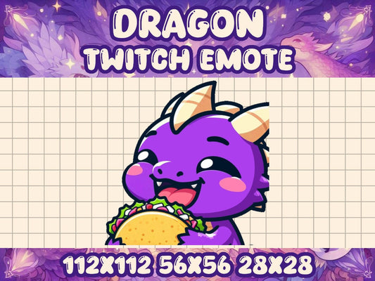 Purple Dragon Taco Emote | Kawaii Gamer Icon for Twitch & Discord