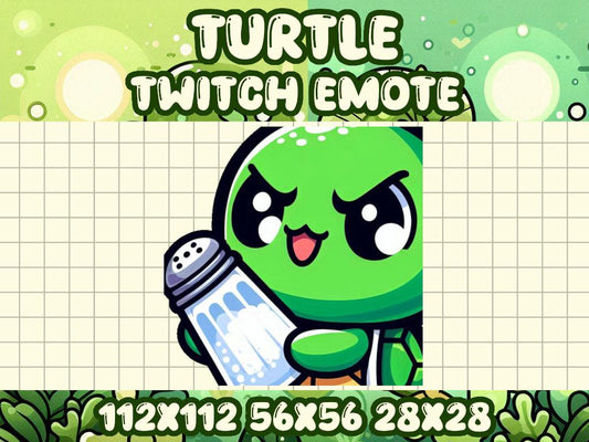 Green Turtle Salty Emote for Twitch and Discord - Kawaii Gaming Icon | Upset Mad Sore Loser L Loss W Win Compete Bad Salt Shaker Hold Jerk