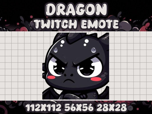 Black Dragon Angry Emote for Gamer Twitch Discord | Upset Mad Furious Rage Sad Frown No Bad L Loss Loser