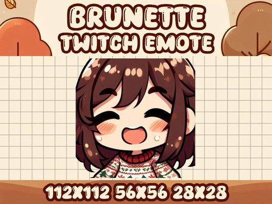 Brunette Hair Girl Christmas Sweater Emote | Kawaii Holiday Icon for Twitch and Discord