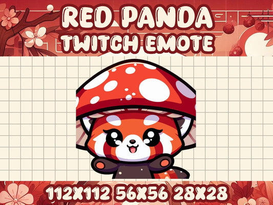 Red Panda Mushroom Hat Emote for Twitch Discord | Cute Kawaii Halloween Icon