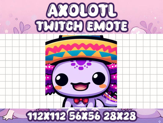 Axolotl Mariachi Emote | Purple Kawaii Chibi Icon for Twitch and Discord