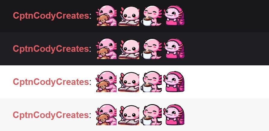 4-Pack Pink Axolotl Emote Bundle | Kawaii Chibi Icons for Twitch & Discord