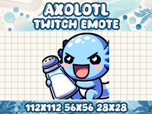 Blue Axolotl Salty Emote - Cute Discord & Twitch Gaming Icons