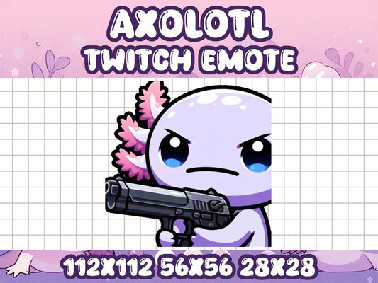 Axolotl Gun Emote | Purple Kawaii Chibi Icon for Twitch and Discord