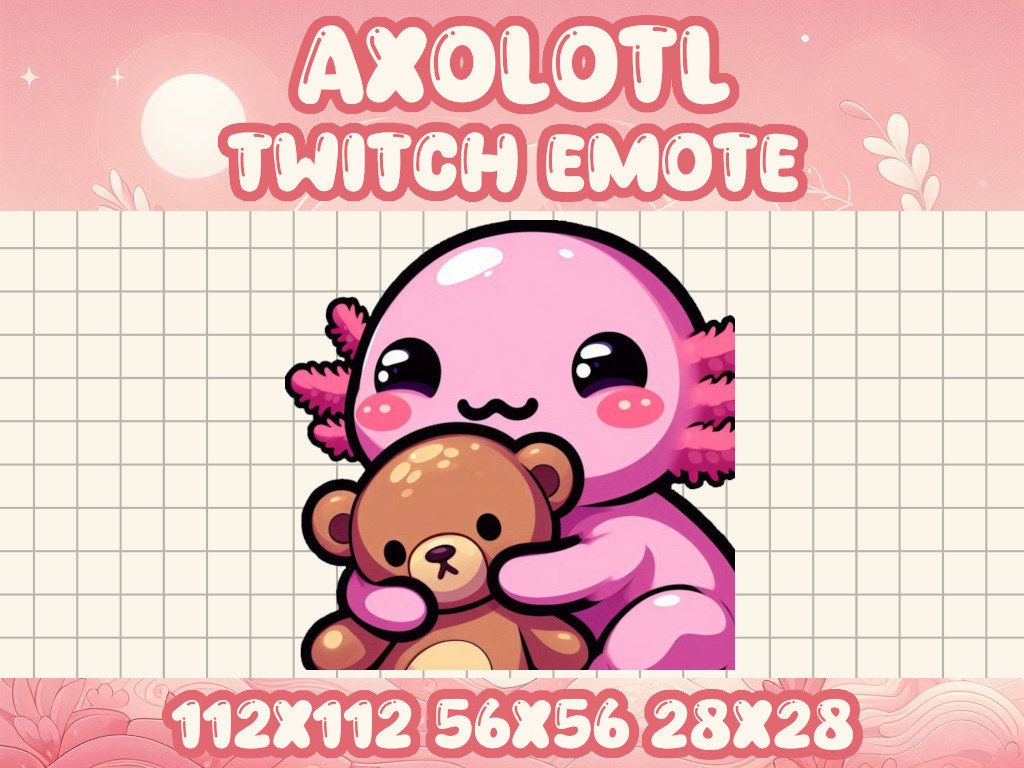 4-Pack Pink Axolotl Emote Bundle | Kawaii Chibi Icons for Twitch & Discord