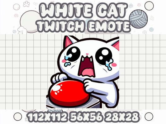 White Cat Panic Emote | Cute Kawaii Chibi Icon for Twitch and Discord