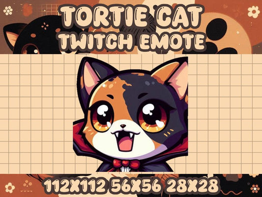 Tortoiseshell Cat Vampire Emote | Kawaii Halloween Icon for Twitch and Discord